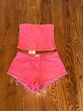superdown Bright Pink Frayed Denim Shorts